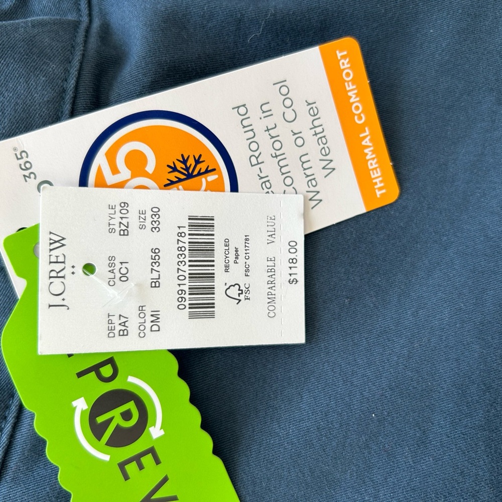 J. Crew Men's Dark Ash Blue Chinos Size 33x30 BRAND NEW - Picture 7 of 7